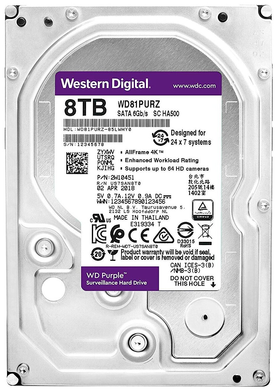 Жесткий диск 3.5 HDD WD Purple 8TB New
